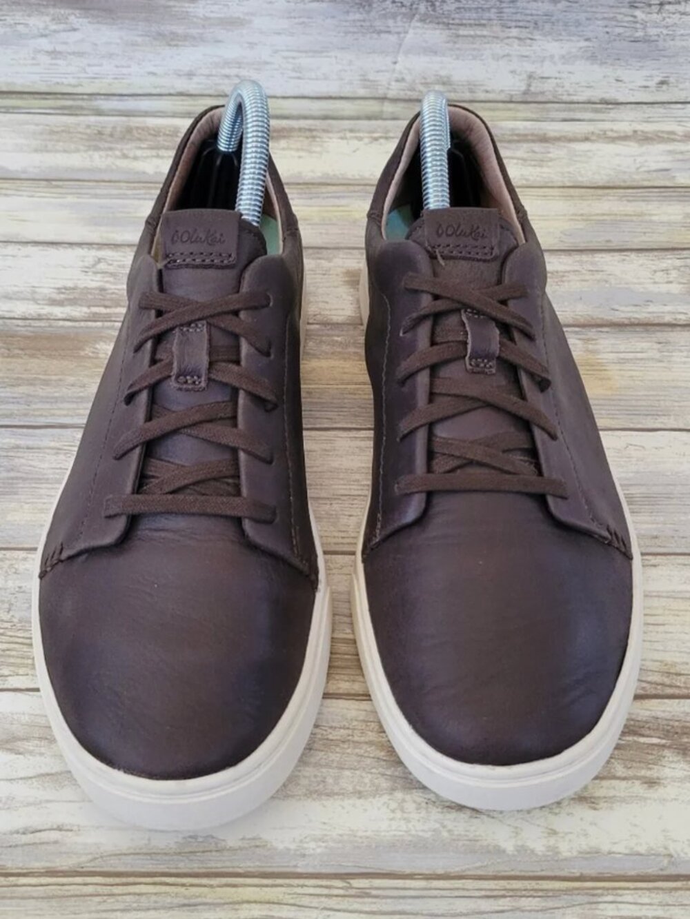 OluKai Pehuea Li 'Ili Convertible Leather Sneakers Java Brown Women's Size 10